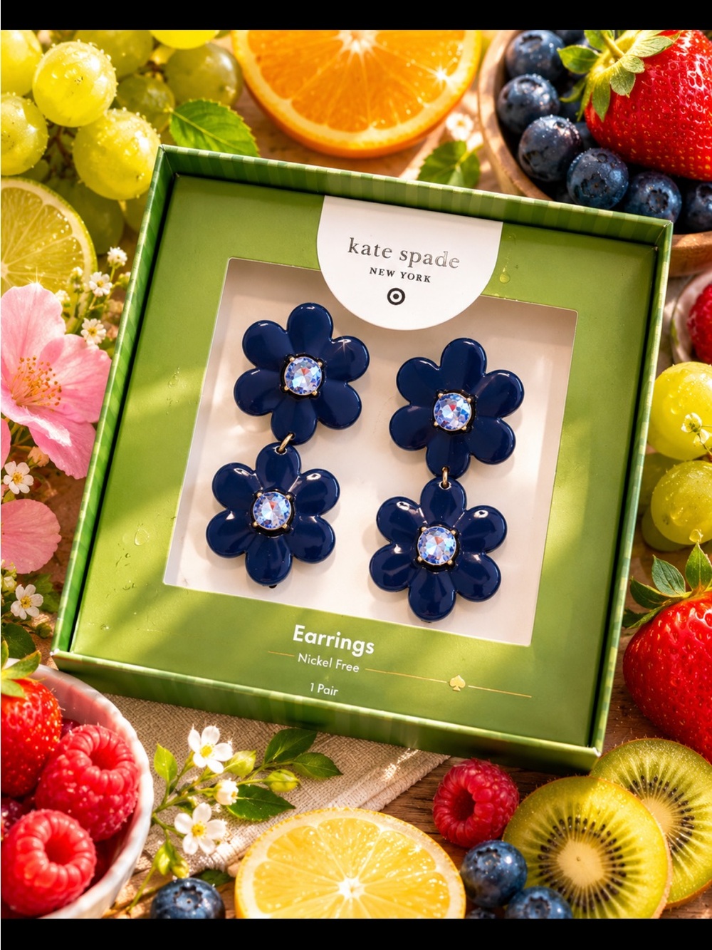 kate spade navy floral double-drop earrings